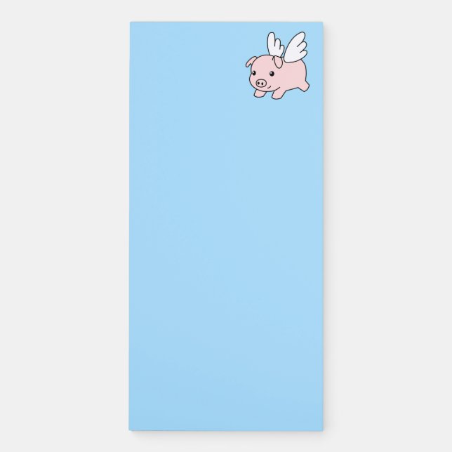 Flying Pig - Piglet with Wings on Blue Magnetic Notepad (Front)