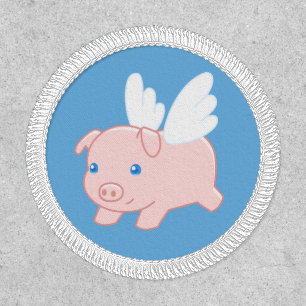 Flying Pig - Piglet with Wings on Blue Patch