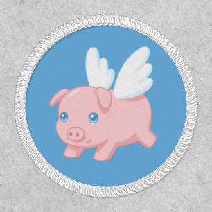 Flying Pig - Piglet with Wings on Blue Patch