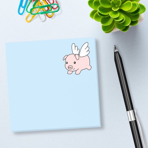 Flying Pig _ Piglet with Wings on Blue Post_it Notes