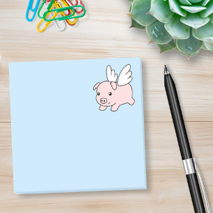 Flying Pig - Piglet with Wings on Blue Post-it Notes