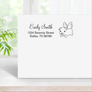 Flying Pig, Piglet with Wings Return Address Rubber Stamp