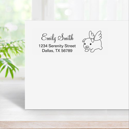 Flying Pig Piglet with Wings Return Address Rubber Stamp