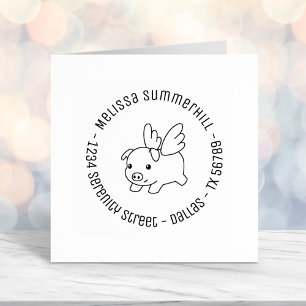 Flying Pig - Piglet with Wings Round Address 2 Self-inking Stamp