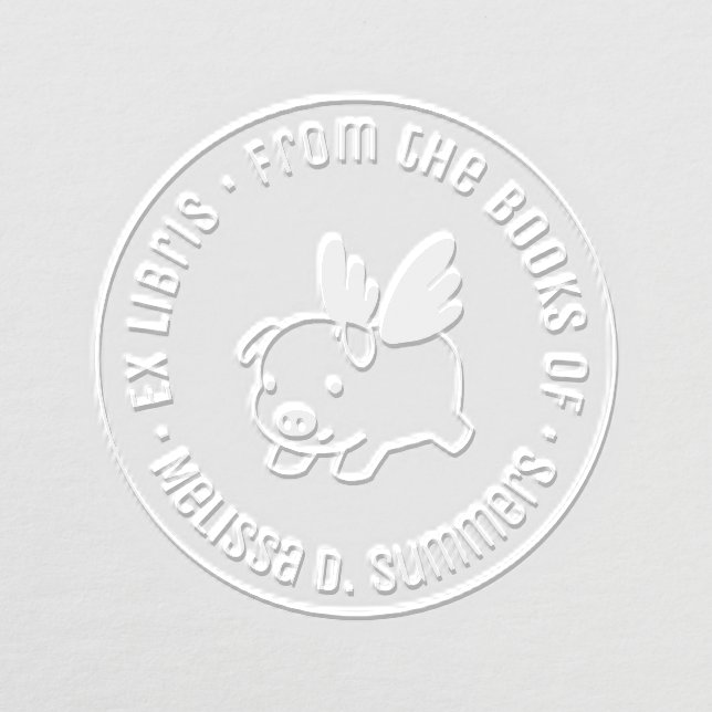 Flying Pig, Piglet with Wings Round Bookplate Embosser (Design)