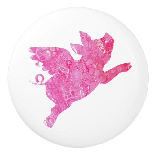Flying Pig Pink Pig Ceramic Knob