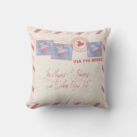 Flying Pig Postage-deliver Yourself Throw Pillow