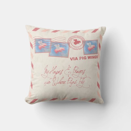 Flying Pig Postage_Deliver Yourself Throw Pillow