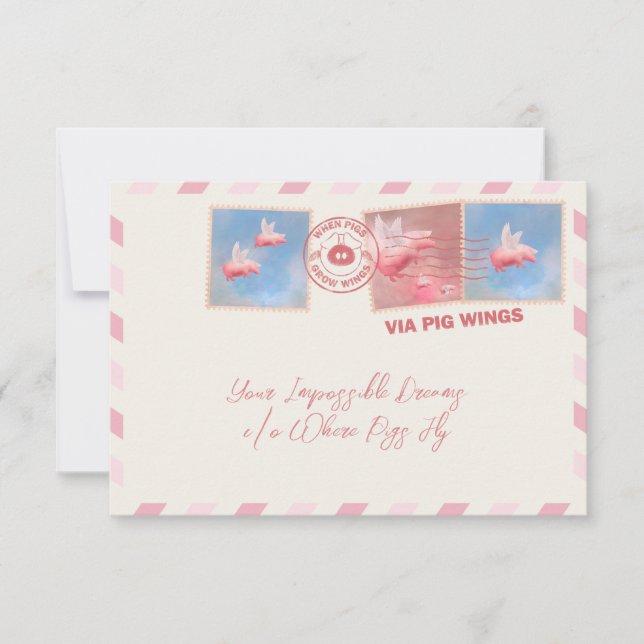 Flying Pig Postage Note Card (Front)