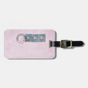 flying pig postage stamp luggage tag