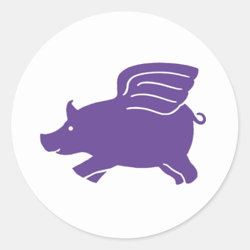 Flying Pig  _  Purple Classic Round Sticker
