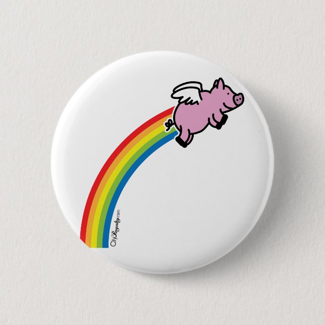 Flying Pig Rainbow Button (Front)