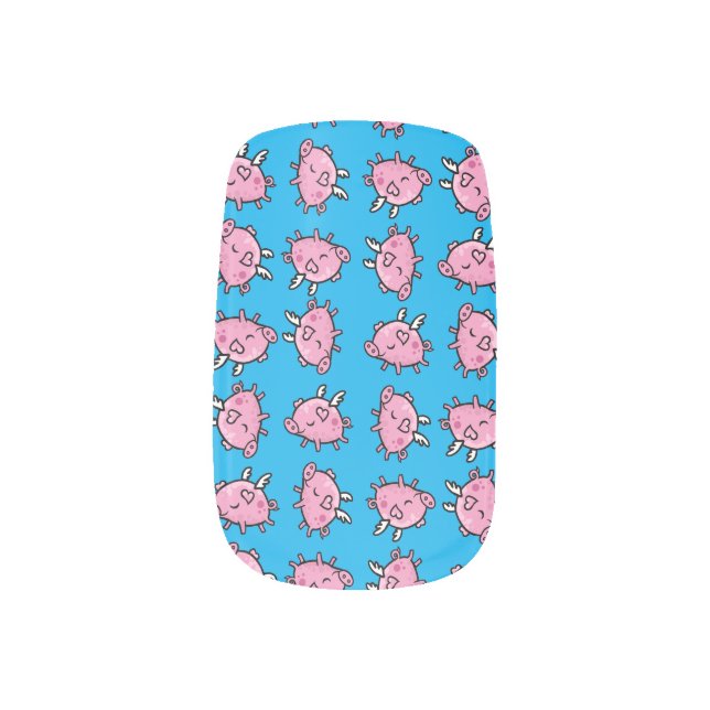 Flying pig repeating pattern nail art (Right Thumb)