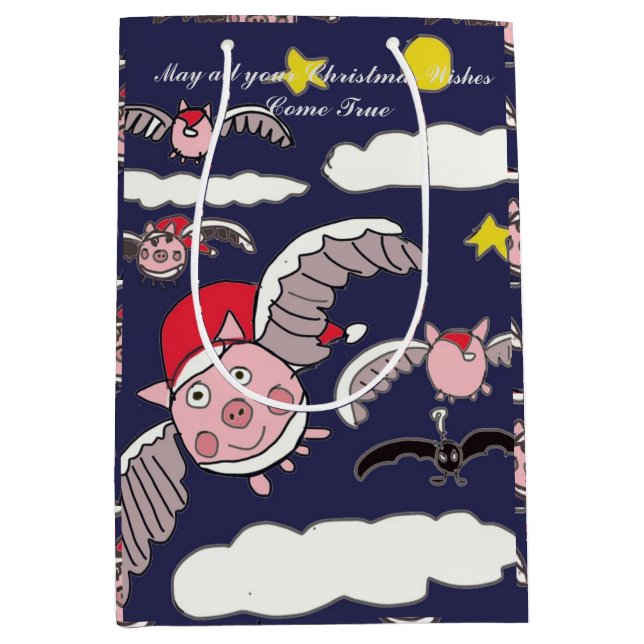 Flying Pig Santa Gift Bag (Front)