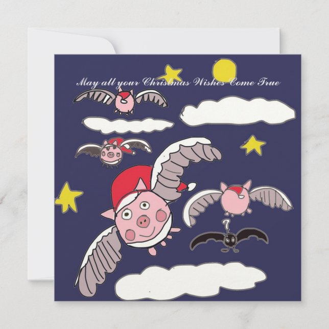 Flying Pig Santa Holiday Card (Front)