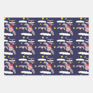 Flying Pig Santa Wrapping Paper Sheets