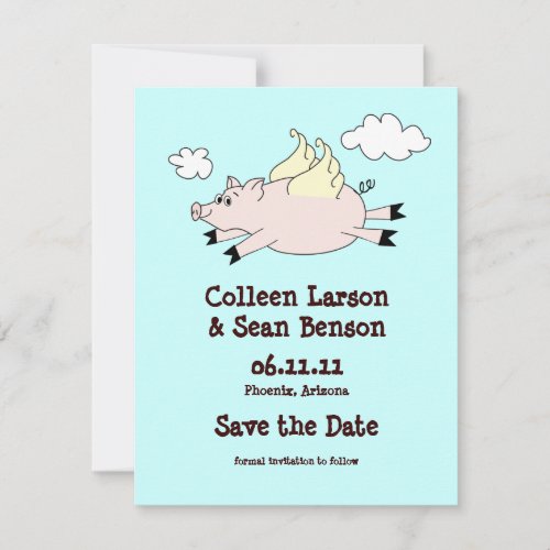 Flying Pig Save the Date, Solid Back Save The Date
