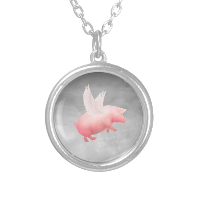 Flying Pig Silver Plated Necklace (Front)