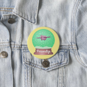 Flying pig snow globe button