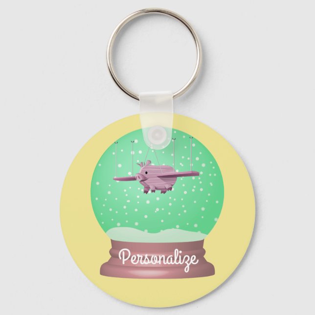 Flying pig snow globe keychain (Front)