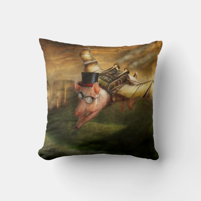 Flying Pig - Steampunk - The flying swine Throw Pillow (Front)