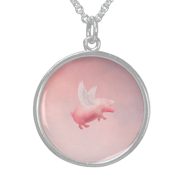 Flying Pig Sterling Silver Necklace (Front)