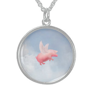 Flying Pig Sterling Silver Necklace