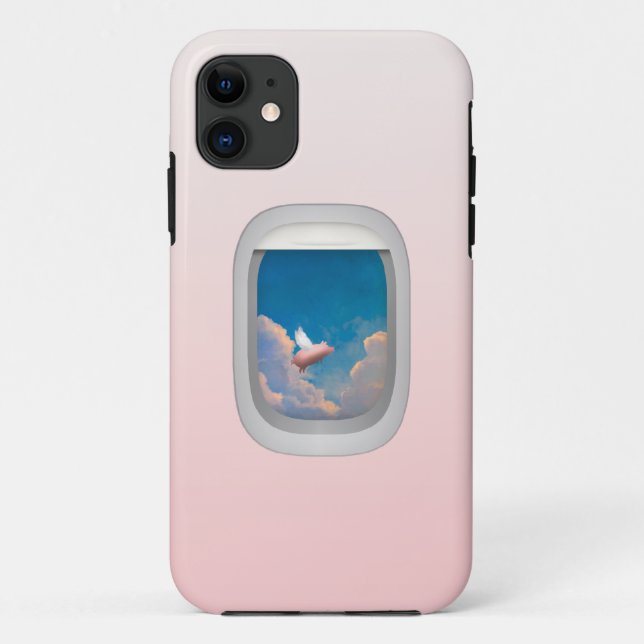 flying pig through airplane window iphone case (Back)