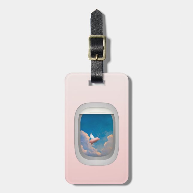 flying pig through airplane window luggage tag (Front Vertical)