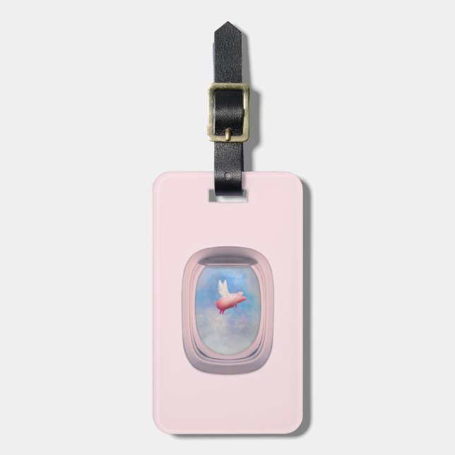 Flying Pig Through Airplane Window Luggage Tag (Front Vertical)