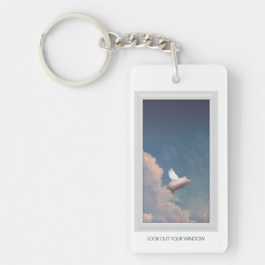 flying pig through window keychain