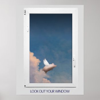 Flying Pig Through Window Poster by pigswingproductions at Zazzle