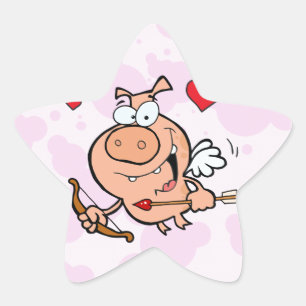 Flying Pig with Bow and Arrow Star Sticker