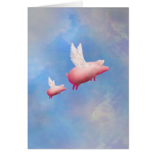 Flying pig with her piglet cards (Front)