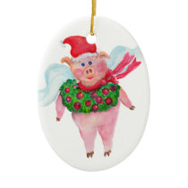 Flying Pig with Wreath Ornament