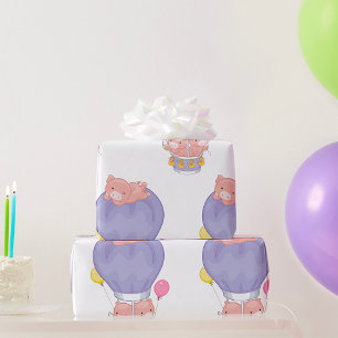 Flying Piggies in Hot Air Balloon Wrapping Paper