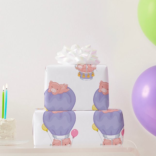 Flying Piggies in Hot Air Balloon Wrapping Paper (Creator Uploaded)