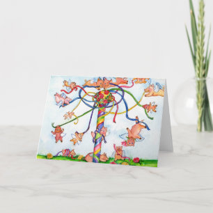 Flying Pigs Around the Maypole Card