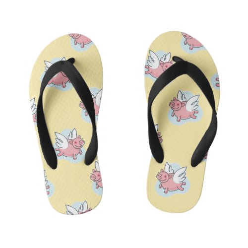 Flying Pigs Chinese New Year 2019 Yellow Kids FF Kids Flip Flops