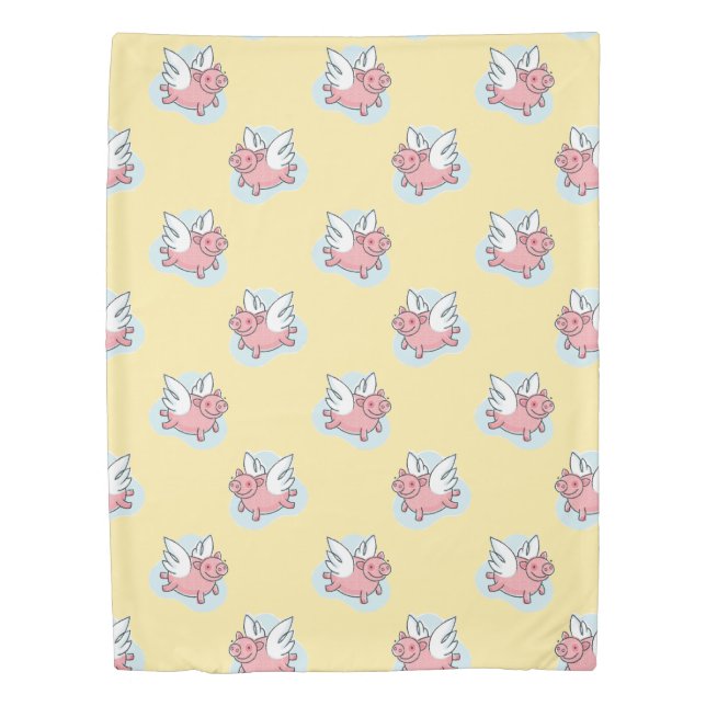 Flying Pigs Chinese New Year Zodiac Yellow Duvet C (Front)