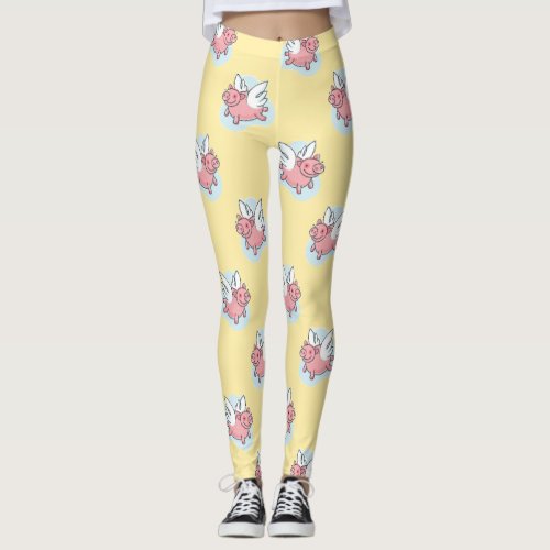 Flying Pigs Chinese New Year Zodiac yellow Girl L Leggings