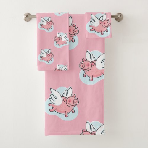 Flying Pigs Chinese Year Birthday Choose Color B Bath Towel Set