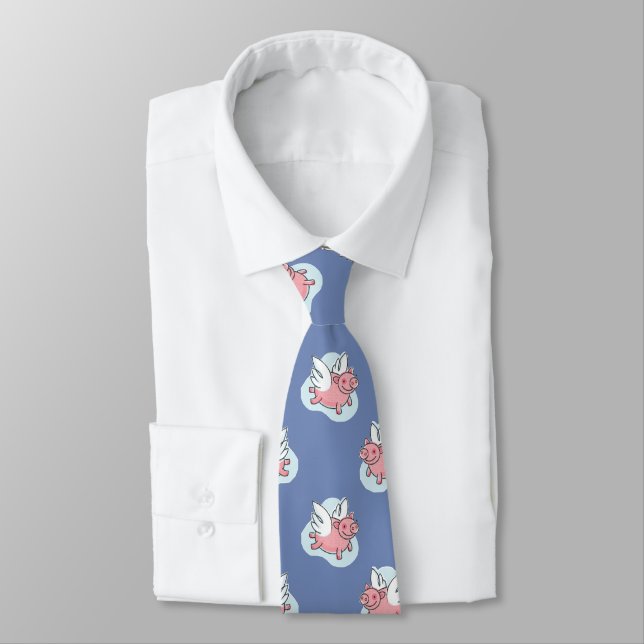 Flying Pigs Chinese Year Birthday Choose Color Tie (Tied)