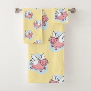 Flying Pigs Chinese Year Birthday Yellow Bath T Bath Towel Set