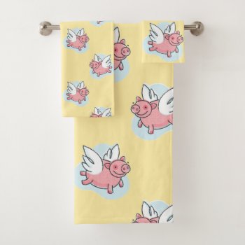 Flying Pigs Chinese Year Birthday Yellow Bath T Bath Towel Set by 2018_The_Dogs_Wishes at Zazzle