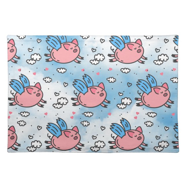 flying pigs cloth placemat (Front)