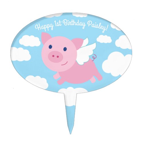 Flying Pigs Cute 1st Birthday Cake Topper Decor
