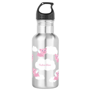 Flying Pigs Cute Kids Water Bottle with Name