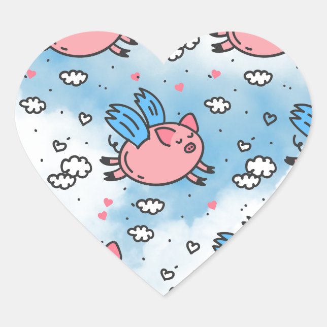 flying pigs heart sticker (Front)