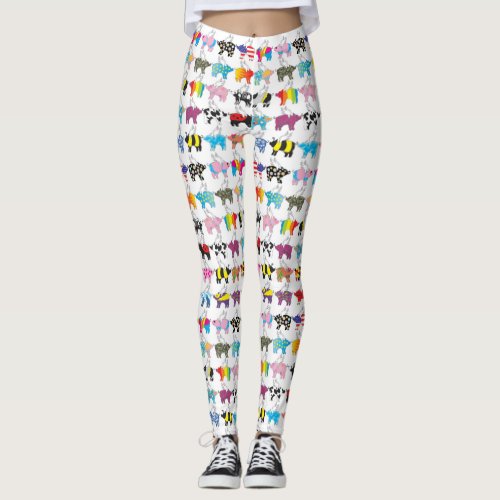 Flying pigs in a row leggings